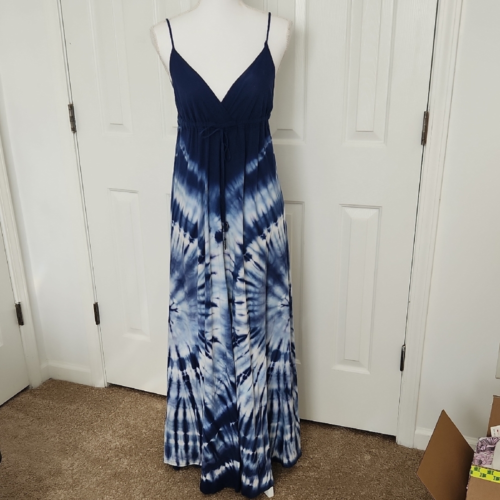 Gypsy05 Tie Dye Maxi Dress Blue Small 100% Cotton